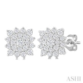 1/5 ctw Petite Cushion Shape Round Cut Diamond Cluster Fashion Stud Earring in 10K White Gold